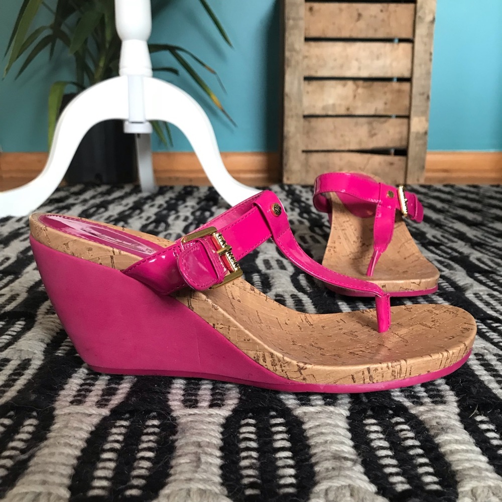 Ralph Lauren Pink Wedge Thong Sandal